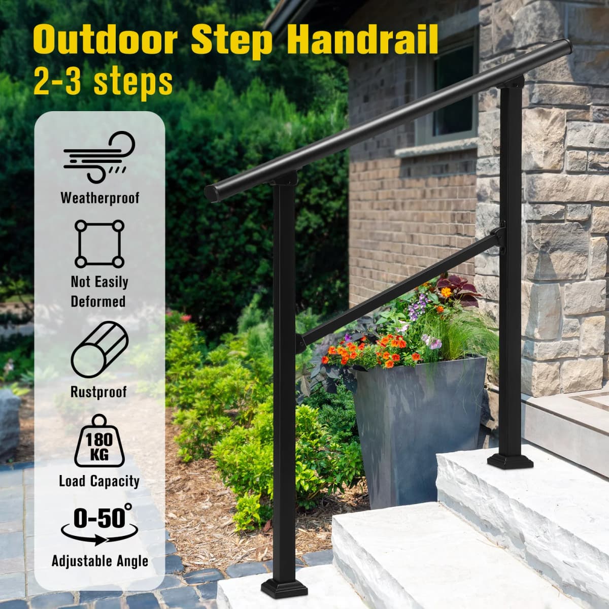 OGL Stair Handrails Outdoor Steps Rail 2-3 Step Staircase Safety Railings Fence Indoor Concrete Balcony Porch Deck 97x102.5cm