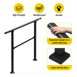 OGL Stair Handrails Outdoor Steps Rail 2-3 Step Staircase Safety Railings Fence Indoor Concrete Balcony Porch Deck 97x102.5cm