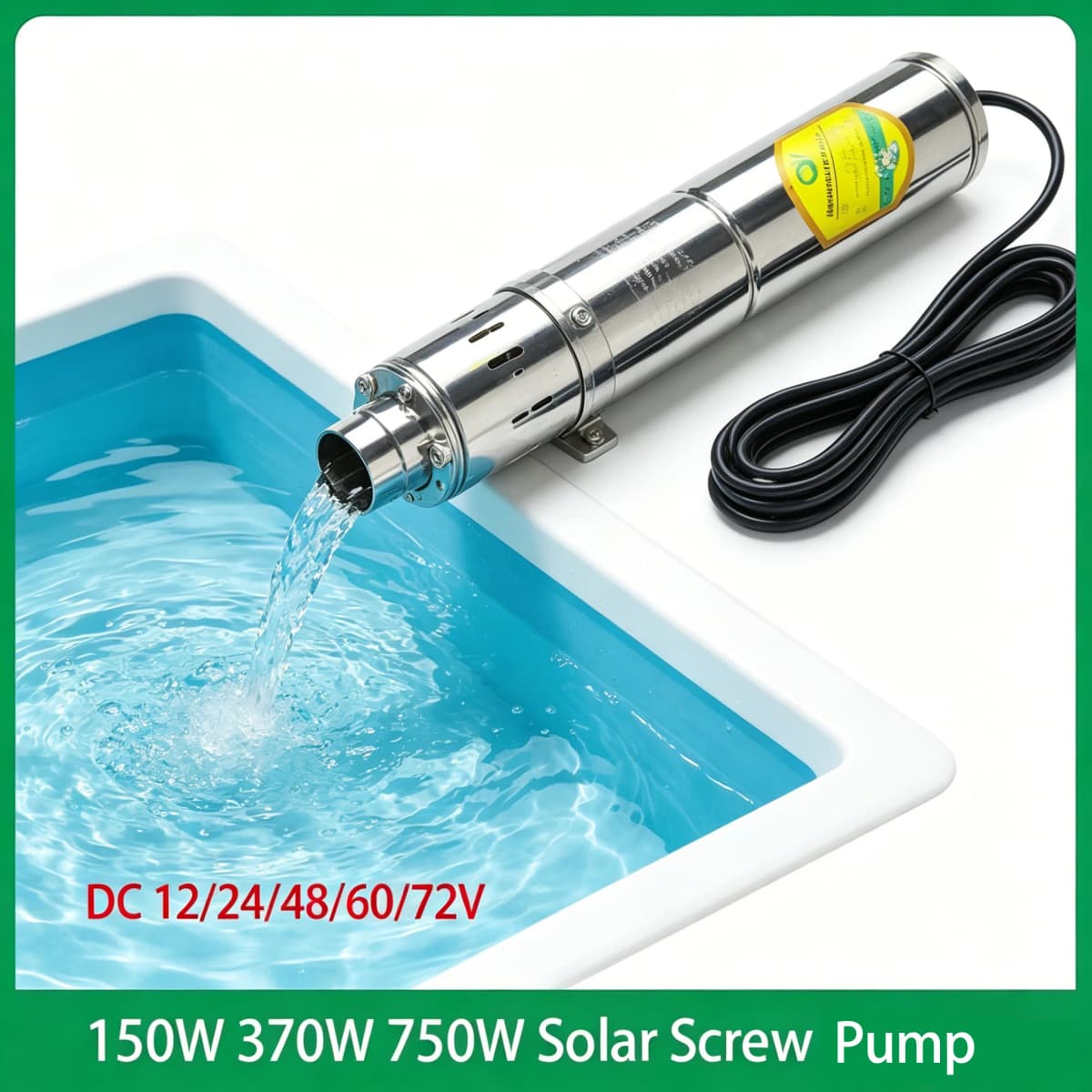 1 HP 750W Deep Well Pump, Built-in Controller, Solar Stainless Steel Submersible Pump, Max Flow 2 Ton/Hour, Max Head 100m