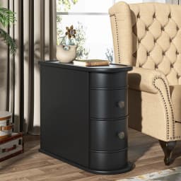 Tribesigns Wood End Table, 2-Drawer Narrow Side Table Slim Chair Solid Side Table, No Assembly Required, Finished Back | Slim