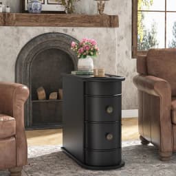 Tribesigns Wood End Table, 2-Drawer Narrow Side Table Slim Chair Solid Side Table, No Assembly Required, Finished Back | Slim