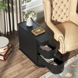 Tribesigns Wood End Table, 2-Drawer Narrow Side Table Slim Chair Solid Side Table, No Assembly Required, Finished Back | Slim