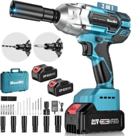 Seesii Cordless Impact Wrench 1/2 inch Brushless Impact Gun Max Torque 650Nm 3300RPM 2x 4.0 For makita Battery Impact Driver