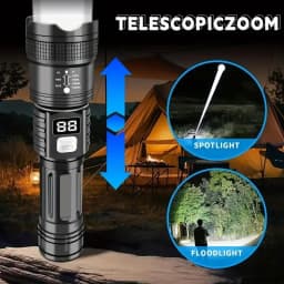 1500000LUM LED Flashlight High Power Type-C Rechargeable Torch Zoomable Light for Outdoor Camping Hiking Lamp Emergency /.'p[