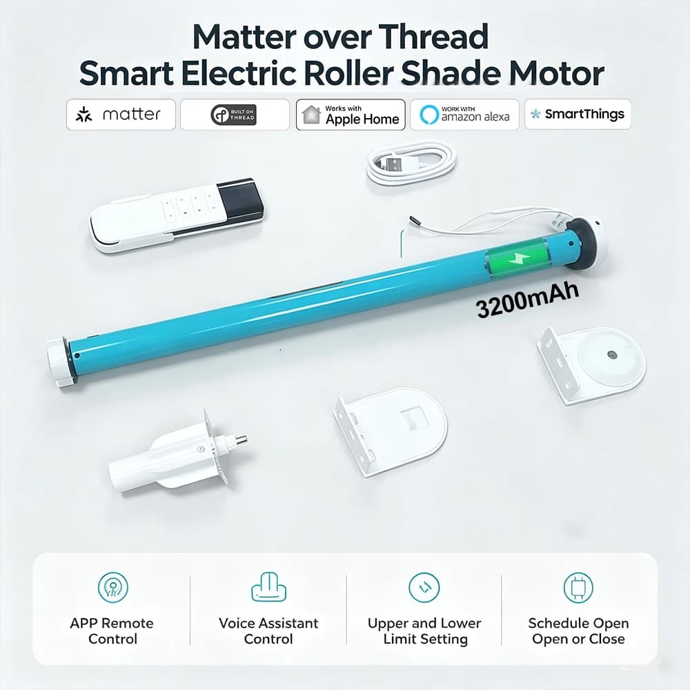 Matter Over Thread Battery Roller Blind Motor For 37mm 38mm Tube Support Homekit Google Home Smartthings Alexa App Smart Home