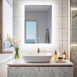 LUVODI Illuminated Bathroom Makeup Mirror,Modern Wall Mounted Bathroom Vanity Mirror Lighted Makeup Mirror with Three Colors Temperature,Fogless,Waterproof IP44