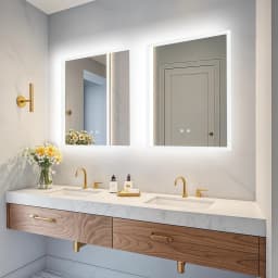 LUVODI Illuminated Bathroom Makeup Mirror,Modern Wall Mounted Bathroom Vanity Mirror Lighted Makeup Mirror with Three Colors Temperature,Fogless,Waterproof IP44