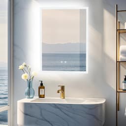 LUVODI Illuminated Bathroom Makeup Mirror,Modern Wall Mounted Bathroom Vanity Mirror Lighted Makeup Mirror with Three Colors Temperature,Fogless,Waterproof IP44