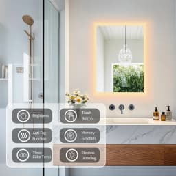 LUVODI Illuminated Bathroom Makeup Mirror,Modern Wall Mounted Bathroom Vanity Mirror Lighted Makeup Mirror with Three Colors Temperature,Fogless,Waterproof IP44