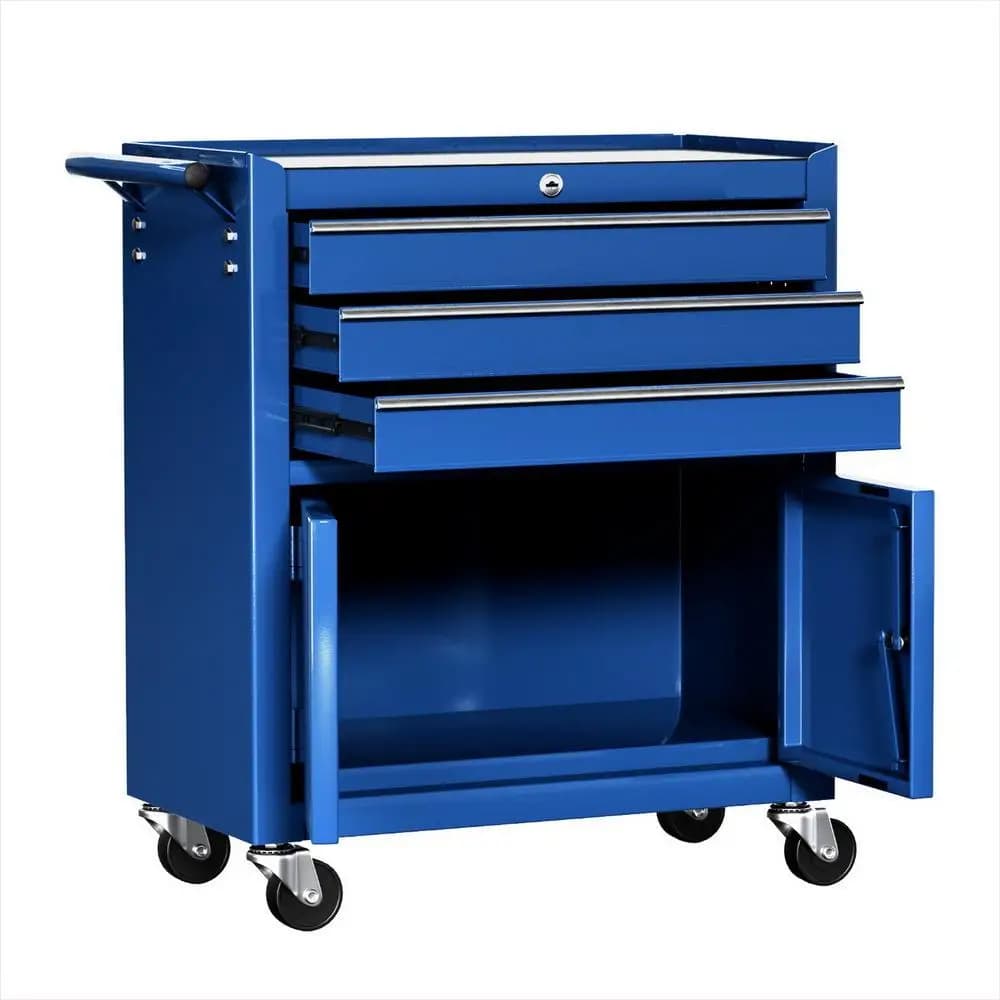 3 Drawer Metal Tool Box Cabinet Garage Storage Organizer Heavy Duty Portable Toolbox for Workshop and Home Use