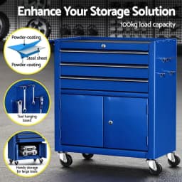 3 Drawer Metal Tool Box Cabinet Garage Storage Organizer Heavy Duty Portable Toolbox for Workshop and Home Use