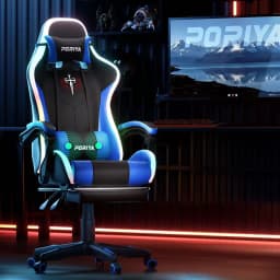 Gaming Chair Home Office Ergonomic 2-Point Massage Reclining Chair w/ LED Lights