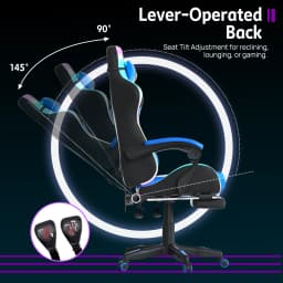 Gaming Chair Home Office Ergonomic 2-Point Massage Reclining Chair w/ LED Lights