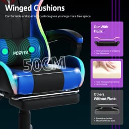 Gaming Chair Home Office Ergonomic 2-Point Massage Reclining Chair w/ LED Lights