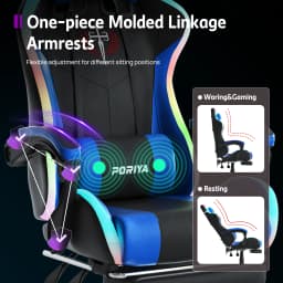 Gaming Chair Home Office Ergonomic 2-Point Massage Reclining Chair w/ LED Lights