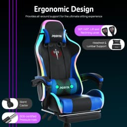 Gaming Chair Home Office Ergonomic 2-Point Massage Reclining Chair w/ LED Lights