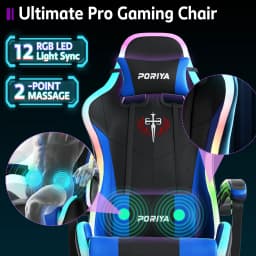 Gaming Chair Home Office Ergonomic 2-Point Massage Reclining Chair w/ LED Lights