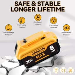 VANON DCB205 8.0Ah 1/2/4Pack 20V Lithium Battery Replace for DeWalt DCB200 DCB180 DCB183 DCB184 DCB202 Cordless Tool Battery pin