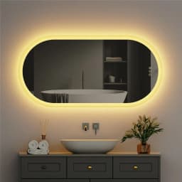 LUVODI 100x60cm Frameless Smart LED Bathroom Mirror 48x24 Inch Touch Screen Backlit Anti-Fog Illuminated Wash Basin Display