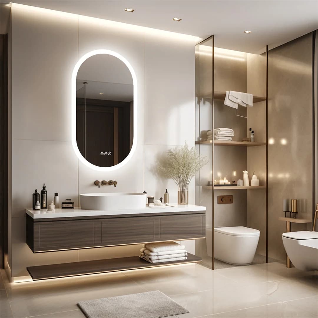 LUVODI 100x60cm Frameless Smart LED Bathroom Mirror 48x24 Inch Touch Screen Backlit Anti-Fog Illuminated Wash Basin Display