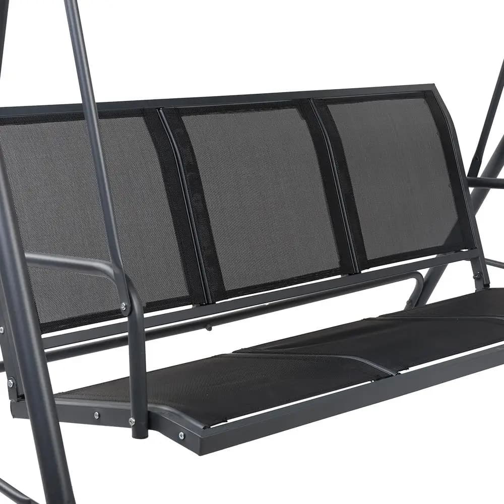 Outdoor Swing Chair Garden Bench Canopy 3 Seater Mesh Black Patio Hanging Seat Furniture