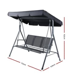 Outdoor Swing Chair Garden Bench Canopy 3 Seater Mesh Black Patio Hanging Seat Furniture