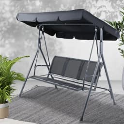 Outdoor Swing Chair Garden Bench Canopy 3 Seater Mesh Black Patio Hanging Seat Furniture