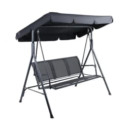 Outdoor Swing Chair Garden Bench Canopy 3 Seater Mesh Black Patio Hanging Seat Furniture
