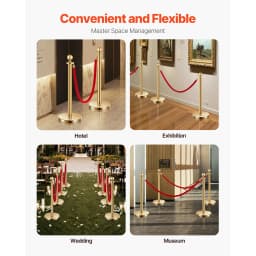 SucceBuy Stanchions 4/6/8Pcs Stainless Steel Post with Fillable Base Red Velvet Ropes & Posts Crowd Control Barriers Stanchions