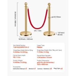 SucceBuy Stanchions 4/6/8Pcs Stainless Steel Post with Fillable Base Red Velvet Ropes & Posts Crowd Control Barriers Stanchions
