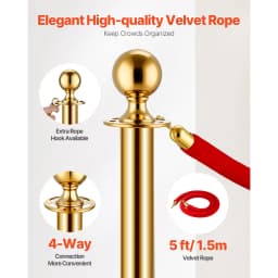 SucceBuy Stanchions 4/6/8Pcs Stainless Steel Post with Fillable Base Red Velvet Ropes & Posts Crowd Control Barriers Stanchions