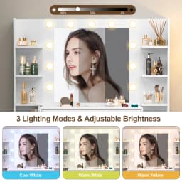 White Hollywood Vanity Set, 11 LED Bulbs Mirror, Adjustable Brightness 3 Light Modes 3 Drawers Bedroom