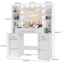 White Hollywood Vanity Set, 11 LED Bulbs Mirror, Adjustable Brightness 3 Light Modes 3 Drawers Bedroom