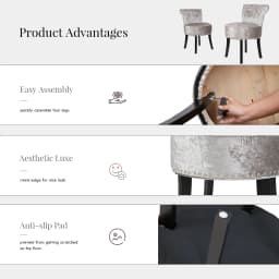 Luxury Velvet Makeup Dressing Stool, Padded Sponge Foam Accent Chair with Wood Legs for Bedroom