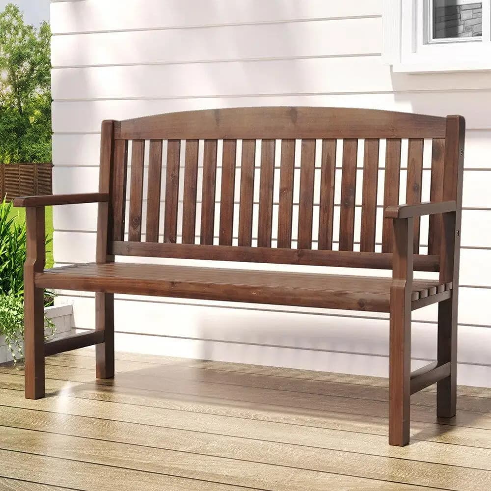 Outdoor Wooden Garden Bench 2 Seater Patio Lounge Chair Brown Outdoor Furniture