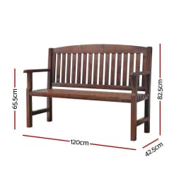 Outdoor Wooden Garden Bench 2 Seater Patio Lounge Chair Brown Outdoor Furniture