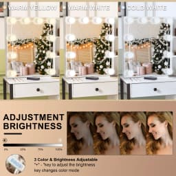 White Hollywood Vanity Set with 3 Color Dimmable Led Bulbs Mirror, 5 Storage Drawers Bedroom Dressing Table Furniture
