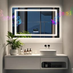 80/100/120/140/160/183cm Bluetooth LED Bathroom Mirror with Dual Speaker and Digital Display Backlight Vanity Mirror Dimmable 3 Colors Antifog