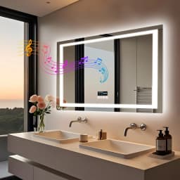80/100/120/140/160/183cm Bluetooth LED Bathroom Mirror with Dual Speaker and Digital Display Backlight Vanity Mirror Dimmable 3 Colors Antifog