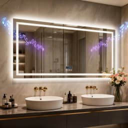 80/100/120/140/160/183cm Bluetooth LED Bathroom Mirror with Dual Speaker and Digital Display Backlight Vanity Mirror Dimmable 3 Colors Antifog