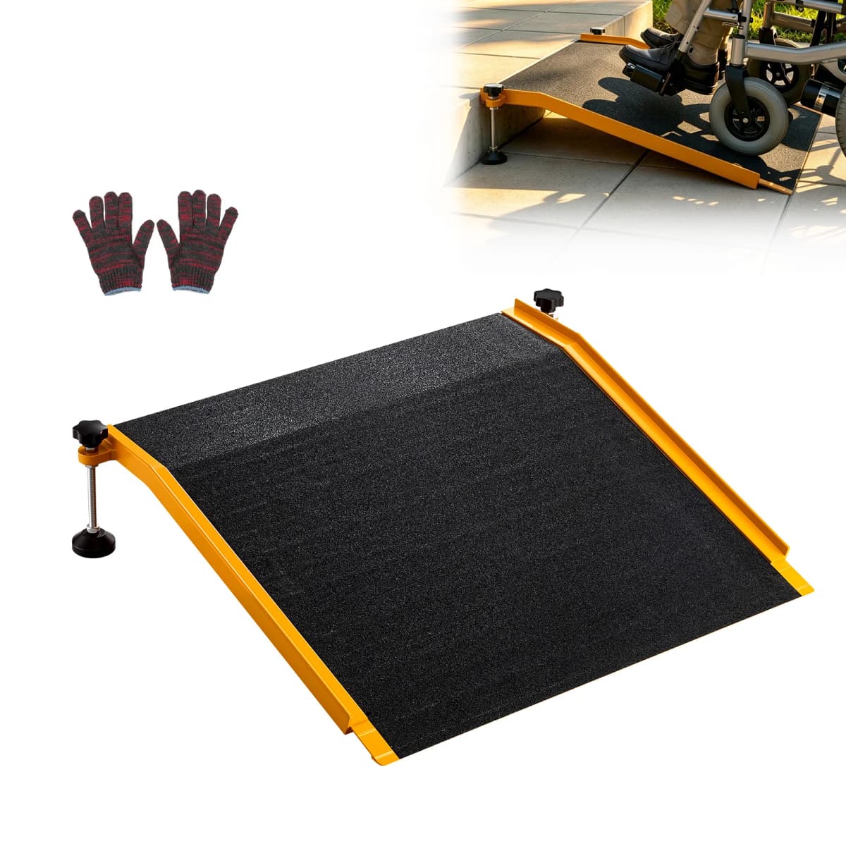 SucceBuy 26x31in Aluminum Door Threshold Ramp 400 lbs Non-Slip Wheelchair Curb Ramps with Adjustable Height for Doorways Carts