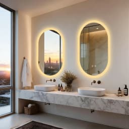 80/100/120CM Oblong Oval Illuminated Bathroom Mirror Tempered Glass Backlit Vanity Mirror 3 Colors Lighting Antifog for Makeup