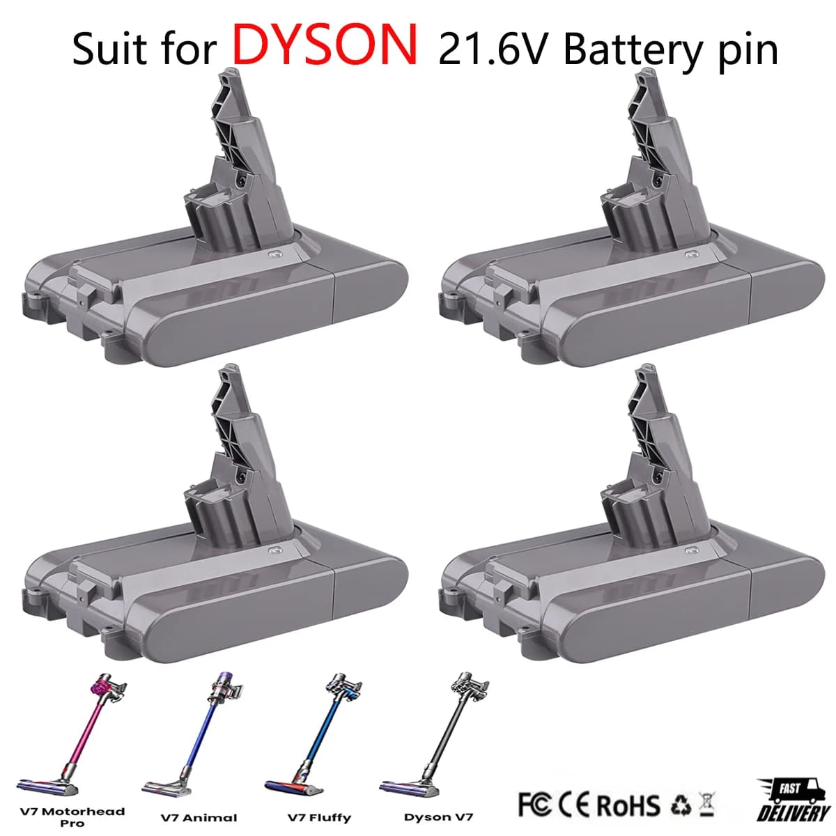 1/2/4Pcs V7 21.6V 6.4Ah Li-Ion Battery Replace for Dyson Absolute Cord-Free Vacuum Handheld Vacuum Cleaner V7 Fluffy Battery Pin