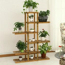 6 Tiers Wood Flower Planter Pot Stand Display Rack Indoor Outdoor Garden Holder