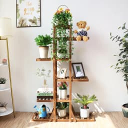 6 Tiers Wood Flower Planter Pot Stand Display Rack Indoor Outdoor Garden Holder