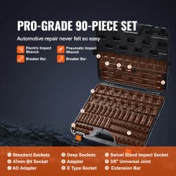 SucceBuy 1/2" 3/8" Drive Impact Socket Set 34/48/90PCs SAE Metric Cr-V/Cr-Mo Socket Set 6 Point Alloy Steel Repair