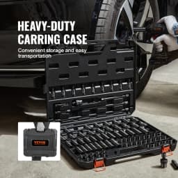 SucceBuy 1/2" 3/8" Drive Impact Socket Set 34/48/90PCs SAE Metric Cr-V/Cr-Mo Socket Set 6 Point Alloy Steel Repair