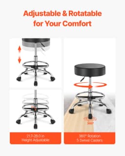 SucceBuy Rolling Stool w/ Wheels 450LBS Weight Capacity Round Rolling Stool Chair Height Adjustable for Salon Spa Tattoo Clinic