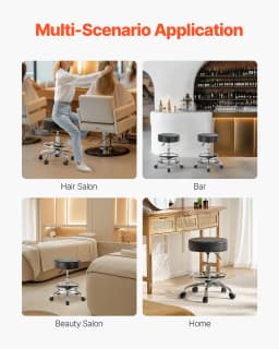 SucceBuy Rolling Stool w/ Wheels 450LBS Weight Capacity Round Rolling Stool Chair Height Adjustable for Salon Spa Tattoo Clinic