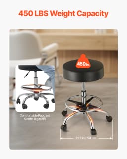 SucceBuy Rolling Stool w/ Wheels 450LBS Weight Capacity Round Rolling Stool Chair Height Adjustable for Salon Spa Tattoo Clinic